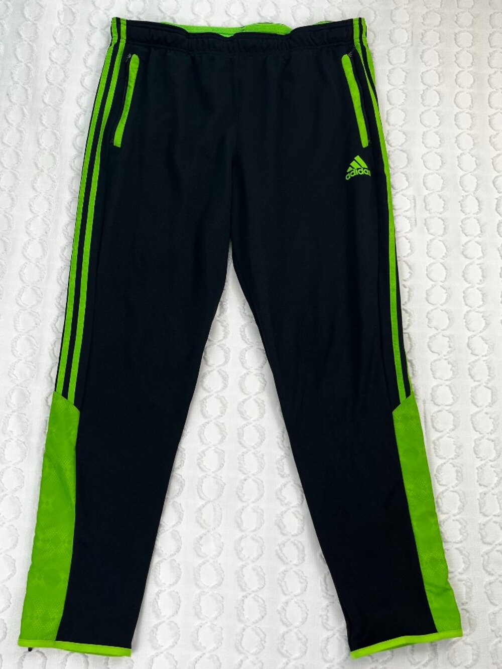 Adidas Climalite Men's 3 Stripe Track Pants Size XL Zipper Legs Pockets Black